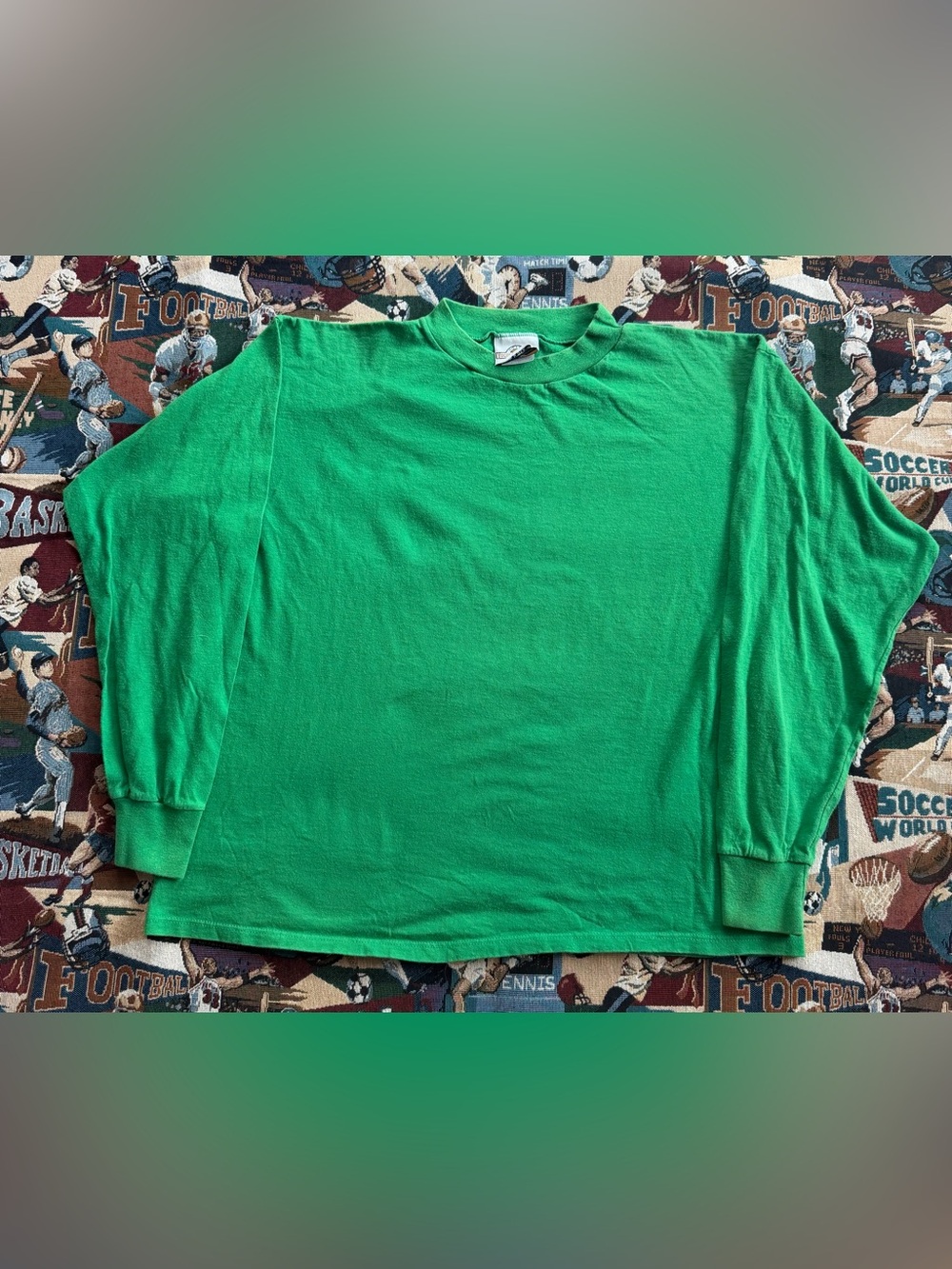 Vintage 90s Men’s Yocom Knitting Green Long Sleeve Blank Cotton T-shirt